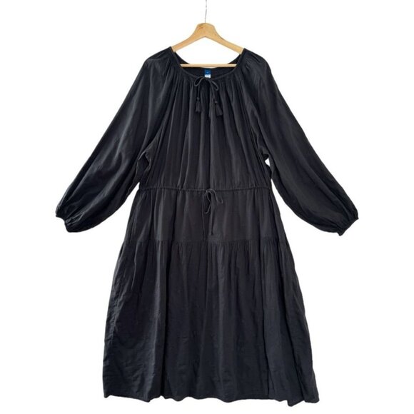 Old Navy Gray Embroidered Long Raglan Ballon Sleeve Boho Midi Dress Plus Size 2X - Picture 2 of 13